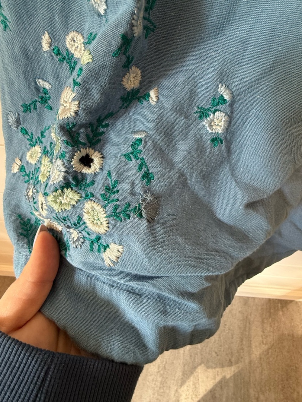 Free People Cap-Sleeve Blue Floral Embroidered Mini Dress - Picture 6 of 10